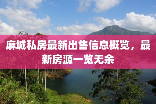 麻城私房最新出售信息概览，最新房源一览无余